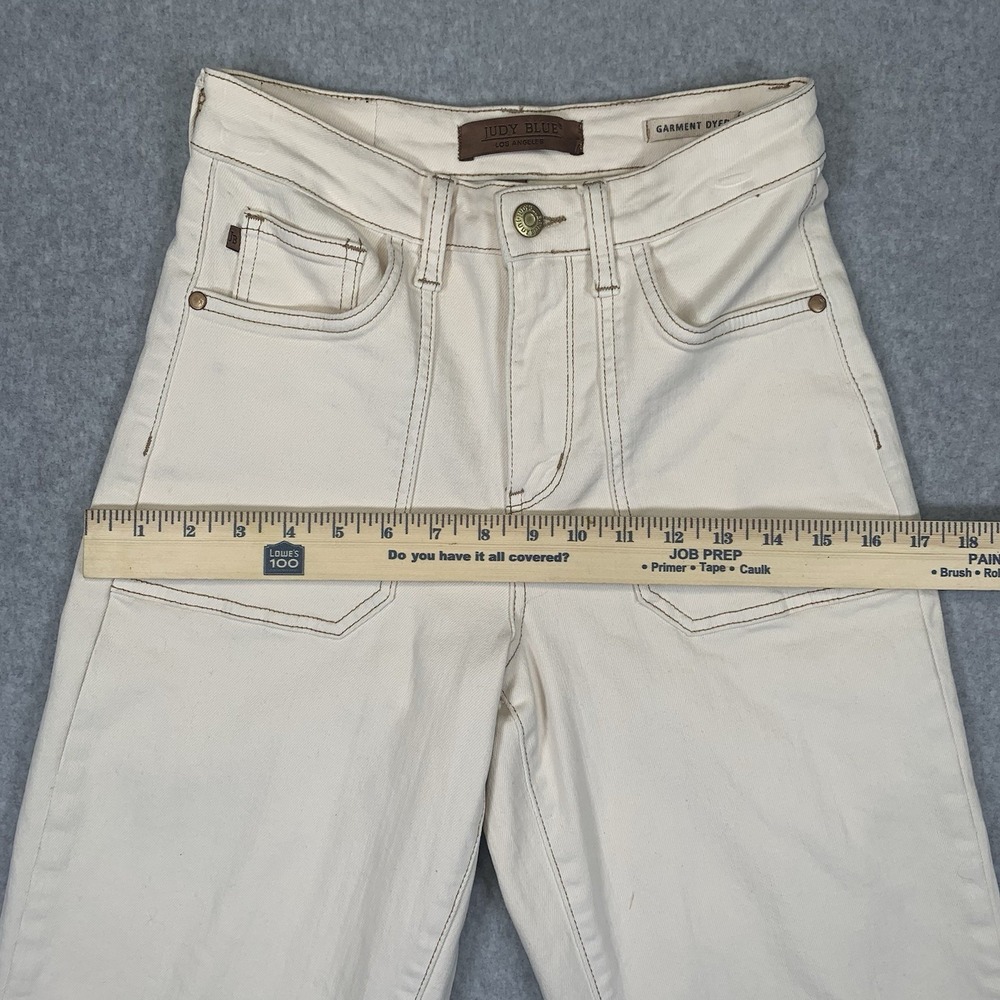Judy Blue Jeans Garment Dyed Beige Wide Leg Crop Frey Hem Size 1/25 - Picture 13 of 16